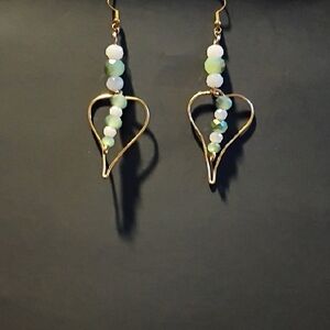 Elegant Gold and White Heart Drop Earrings